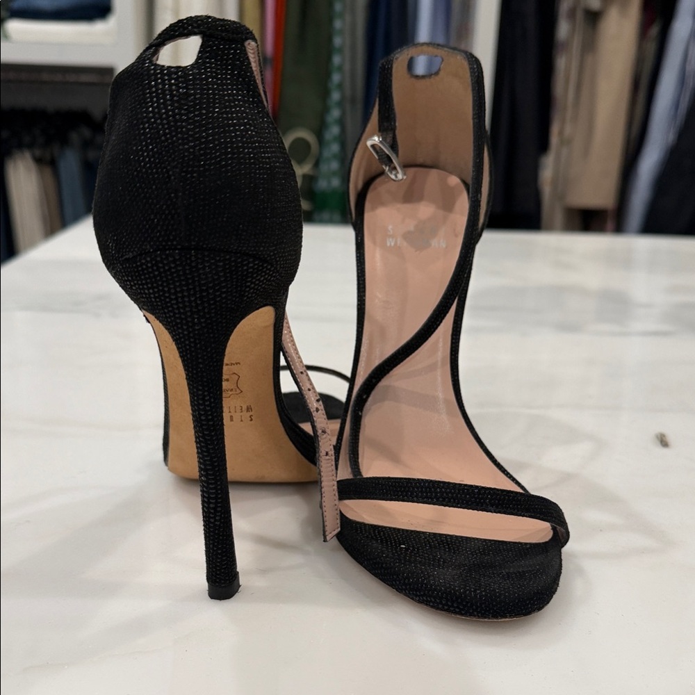 Stuart Weitzman Black Open-Toe Stiletto Sandals